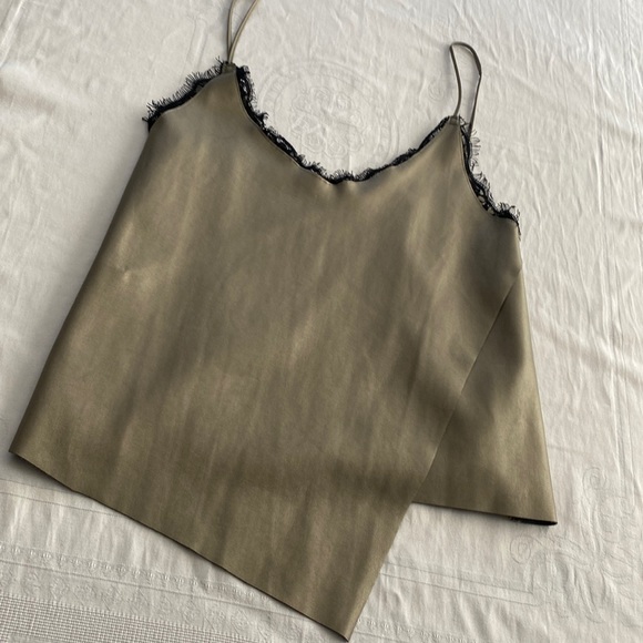Zara leather and lace asymmetrical tank top. Spaghetti straps. Size Small - Picture 1 of 7